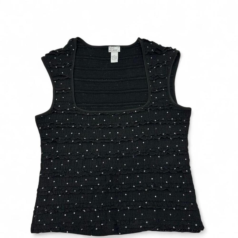 Black Tiered Ruffled White Polka Dot Square Neck Fitted Casual Going Out Top - Picture 2 of 6